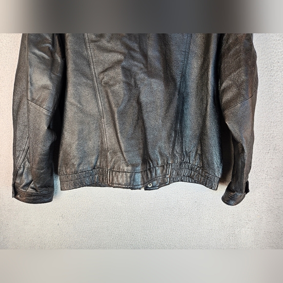 Vintage Savile Row Mens Black Leather Biker Jacket Sz L Zip & Snap Adj. Wrist - Picture 15 of 16